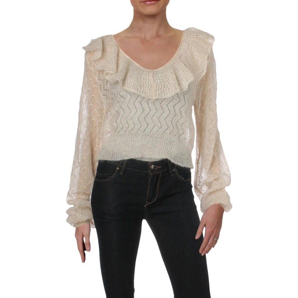 FREE PEOPLE MACAROON WOMEN'S SEMI-SHEER SWEATER LG